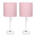 Diamond Sparkle White Stick Table Lamp with Charging Outlet & Fabric Shade, Pink - Set of 2 DI2519784